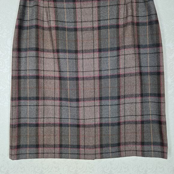VTG Casual Corner 100% Wool Skirt sz XL* Brown Green Plaid Preppy READ - Picture 3 of 16